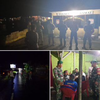 Ciptakan Situasi Kondusif,Personil Koramil 06 Kerajaan Bersama Polsek Sukaramai Gelar Patroli Malam