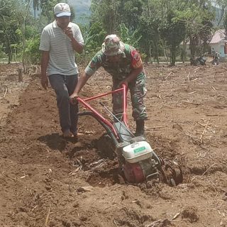 Babinsa Bantu Petani Mengolah Lahan Pakai Alsintan