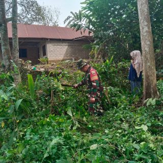 Wujudkan Lingkungan Bersih, Babinsa Bersama Warga Desa Kuta buluh Lakukan Gotong Royong.