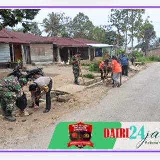 Galakkan Semangat Gotongroyong, Personil Babinsa dan Bhabinkamtibmas Bersama Warga Bersihkan Lingkungan Desa