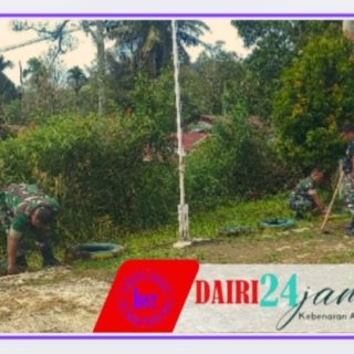 Peduli Lingkungan Sehat, Personil Koramil 06/Kerajaan Laksanakan Pembersihan Pangkalan Makoramil