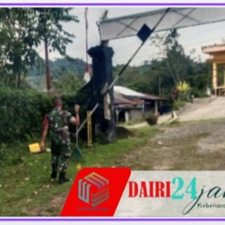 Wujudkan Lingkungan Bersih dan Sehat, Personel Koramil 06/Kerajaan Laksanakan Pembersihan Pangkalan